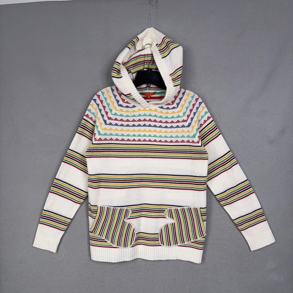 Modcloth Tops - ModCloth Hoodie Sweater Womens Large White Multi Stripe Fair Isle Retro Boho